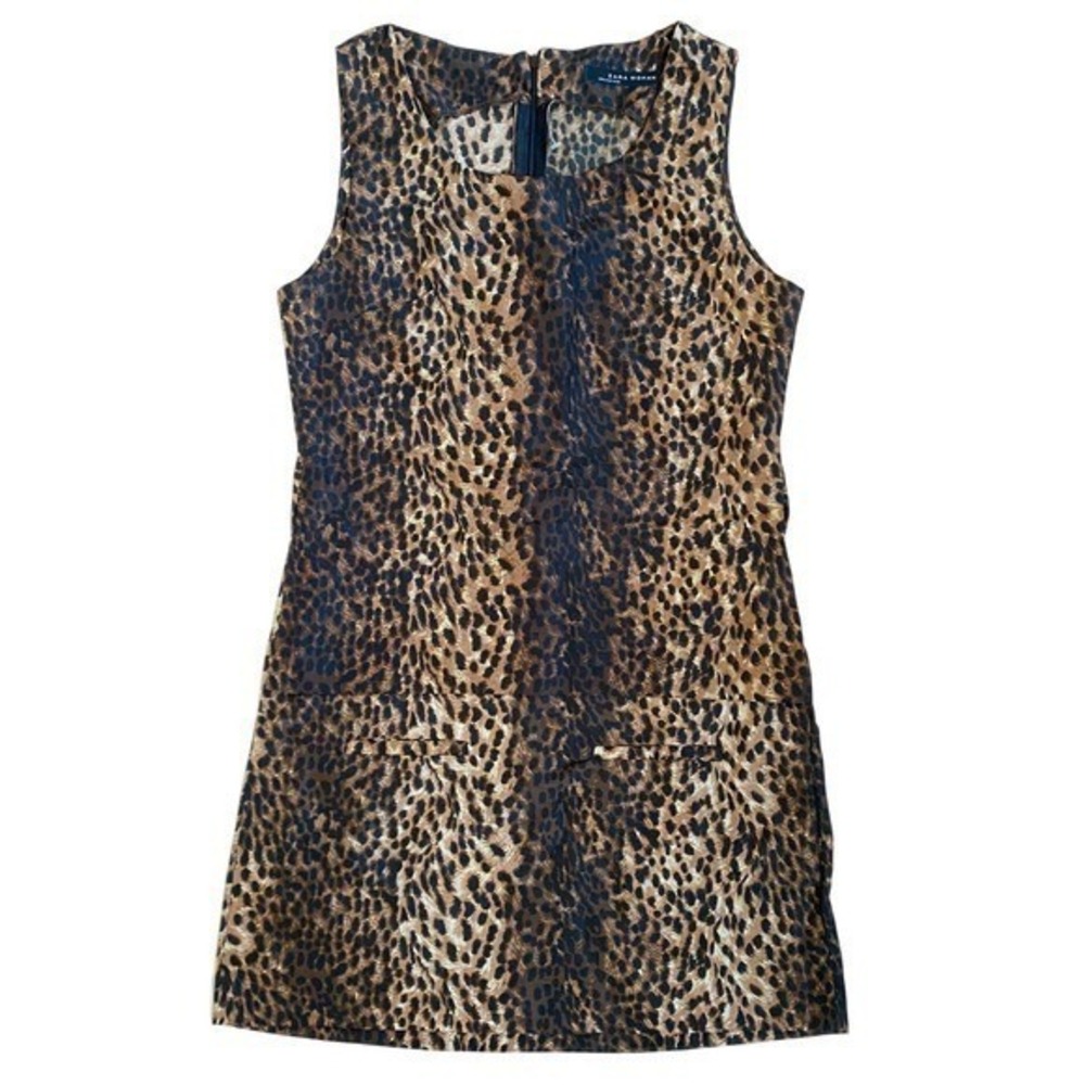 ZARA WOMAN Leopard Print Sleeveless Ruched Mini Dress w/Zipper Back - M EUC - Picture 4 of 14